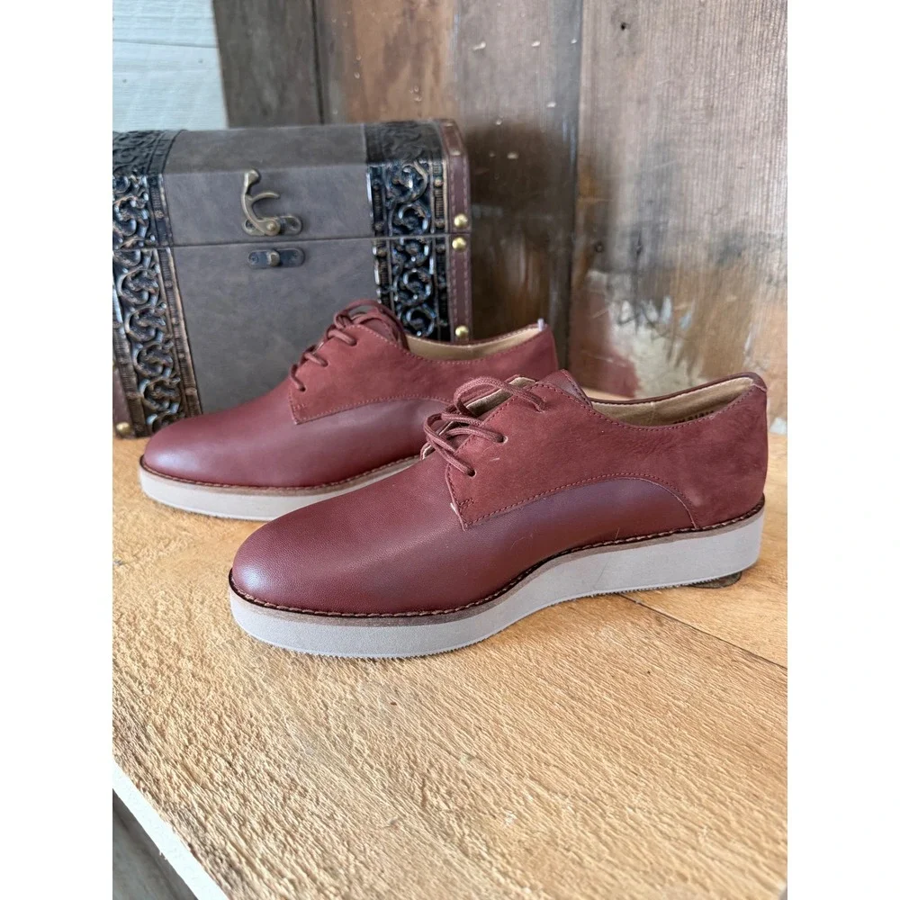 SoftWalk Burgundy Leather Oxford Shoes Womens 7.5 Wide Comfort Walking‎ Lace Up